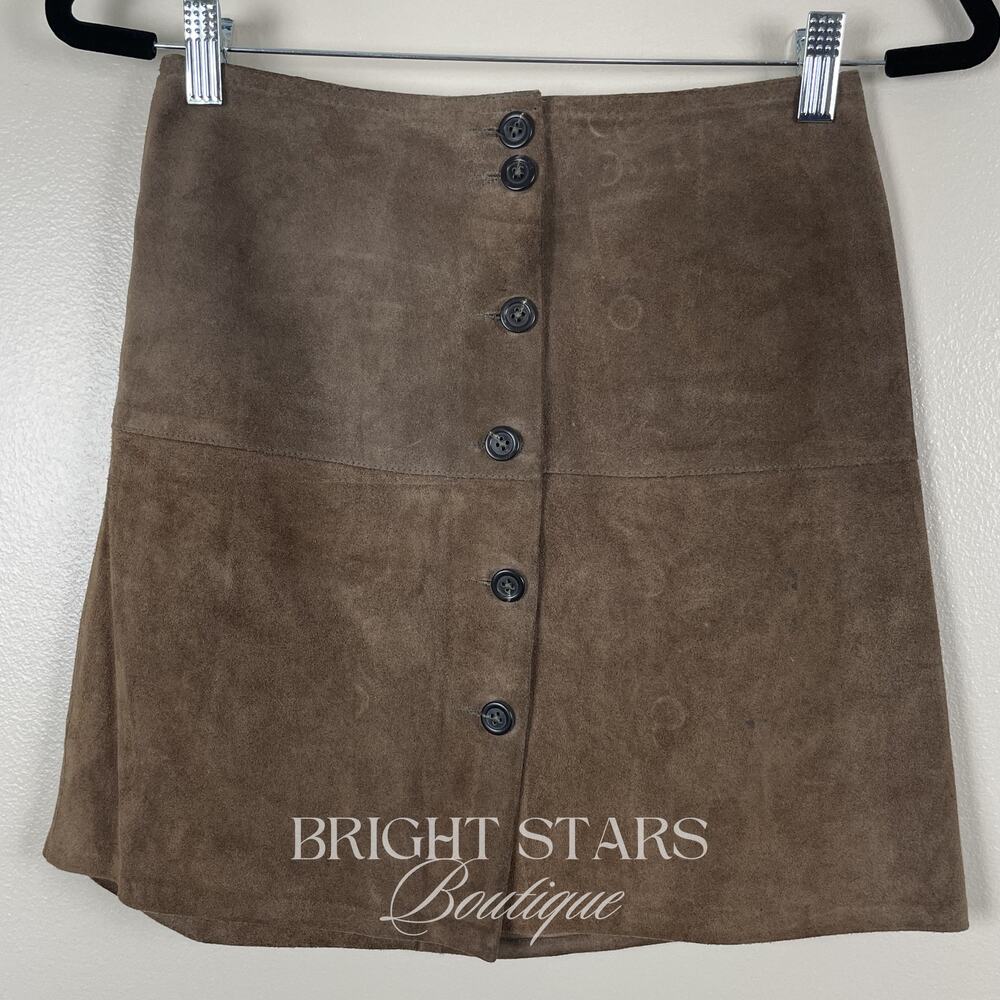 Rare ALT Brown Suede Mini Skirt ASO Monica Gellar Friends Vintage 90s Button Up - Picture 4 of 8